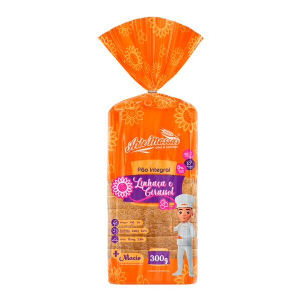 Pão Integral Linhaça e Girassol 300g - Arte Massas