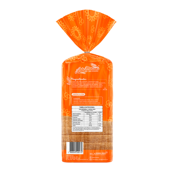 Pão Integral Linhaça e Girassol 300g - Arte Massas - Image 2
